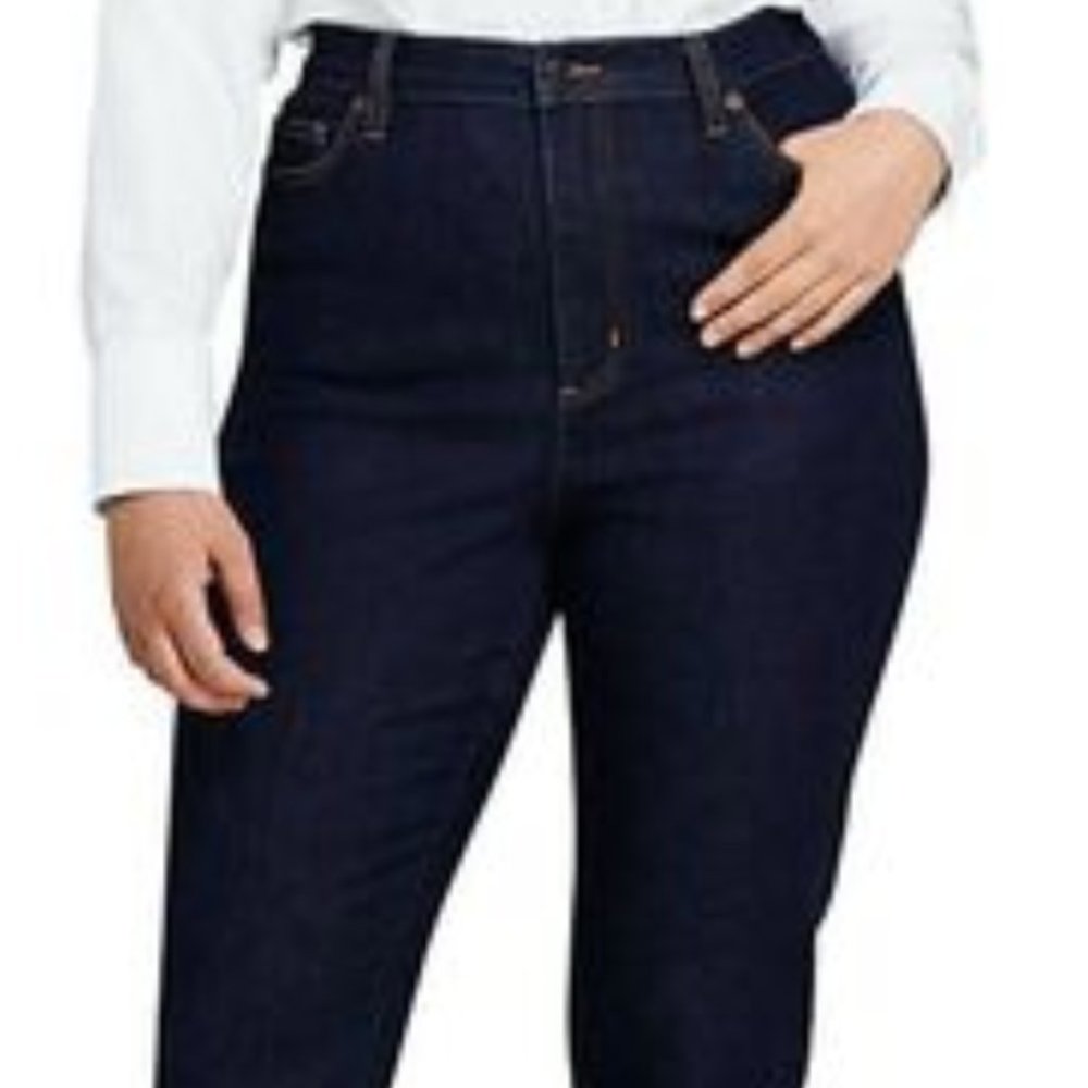 New Lands End Plus Size 20W Stretch Mid Rise Slim Leg Jeans Dark Blue